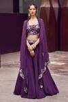 Buy_Charu and Vasundhara_Purple Blouse Tussar Skirt And Cape Organza Embroidered Ryley Lehenga & Set _at_Aza_Fashions