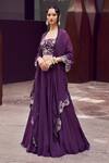 Charu and Vasundhara_Purple Blouse Tussar Skirt And Cape Organza Embroidered Ryley Lehenga & Set _Online_at_Aza_Fashions