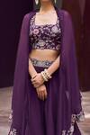 Shop_Charu and Vasundhara_Purple Blouse Tussar Skirt And Cape Organza Embroidered Ryley Lehenga & Set _Online_at_Aza_Fashions