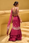 Shop_Charu and Vasundhara_Pink Blouse Tussar Embroidered Floral Motifs V Ramena Pre-draped Saree With _at_Aza_Fashions