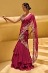 Charu and Vasundhara_Pink Blouse Tussar Embroidered Floral Motifs V Ramena Pre-draped Saree With _Online_at_Aza_Fashions