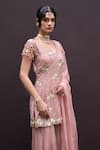 Charu and Vasundhara_Pink Kurta Tussar Embroidered Floral And Geometric Motifs Renafa Sharara Set _Online_at_Aza_Fashions