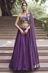Buy_Charu and Vasundhara_Purple Rida Skirt And One Shoulder Draped Blouse Set_at_Aza_Fashions