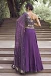 Shop_Charu and Vasundhara_Purple Rida Skirt And One Shoulder Draped Blouse Set_at_Aza_Fashions