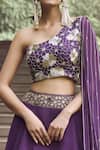 Buy_Charu and Vasundhara_Purple Rida Skirt And One Shoulder Draped Blouse Set_Online_at_Aza_Fashions