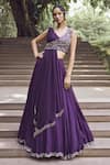 Buy_Charu and Vasundhara_Purple Blouse Tussar Embroidered Floral Rupanzel Draped Jacket And Lehenga Set _at_Aza_Fashions