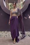 Buy_Charu and Vasundhara_Purple Blouse Tussar Embroidered Geometric Motifs Roselyne Draped Skirt And Set _at_Aza_Fashions