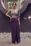 Charu and Vasundhara_Purple Blouse Tussar Embroidered Geometric Motifs Roselyne Draped Skirt And Set _Online_at_Aza_Fashions