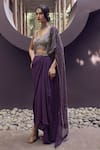 Buy_Charu and Vasundhara_Purple Blouse Tussar Embroidered Geometric Motifs Roselyne Draped Skirt And Set _Online_at_Aza_Fashions