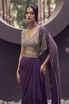 Shop_Charu and Vasundhara_Purple Blouse Tussar Embroidered Geometric Motifs Roselyne Draped Skirt And Set _Online_at_Aza_Fashions