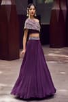 Buy_Charu and Vasundhara_Purple Blouse Tussar Embroidered Floral Motifs One Rihanna And Skirt Set _at_Aza_Fashions