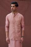 Charu and Vasundhara_Pink Bundi And Kurta Bamberg Embroidered Floral & Geometric Rishan & Set _Online_at_Aza_Fashions