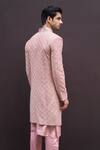Charu And Vasundhara_Pink Churidar Cotton Silk, Sherwani Bamberg Floral Rohak Hand Embroidered Set _Online_at_Aza_Fashions