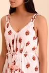 Shop_Pasha India_Pink Rayon Slub Printed Floral Motifs V Neck Gulaal Palazzo Jumpsuit _at_Aza_Fashions