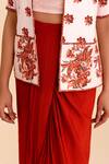 Pasha India_Red Rayon Slub Floral Motifs Round Jiya Draped Skirt Set With Jacket_Online_at_Aza_Fashions