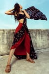 Shop_Pasha India_Blue Rayon Slub Printed Floral Motifs Adhira Saree And Draped Skirt Set _at_Aza_Fashions