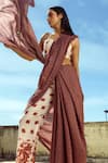 Shop_Pasha India_Pink Rayon Slub Printed Floral Motifs Sweetheart Neck Amoli Pant Set With Saree _at_Aza_Fashions