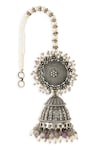 Shop_Heer-House Of Jewellery_Silver Plated Stones Amalka Carved Jhumkas_Online_at_Aza_Fashions