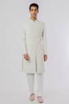 Buy_Nero by Shaifali and Satya_White Raw Silk Embroidered Floral Motifs Sherwani Set _at_Aza_Fashions