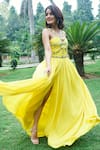 Laxmishriali_Yellow Georgette Embroidery Jewel One Shoulder Draped Gown _Online_at_Aza_Fashions