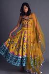 Buy_Laxmishriali_Yellow Net, Semi Silk Crystal, Floral Sweetheart Neck Print Lehenga Set _at_Aza_Fashions