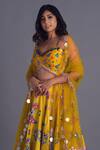 Shop_Laxmishriali_Yellow Net, Semi Silk Crystal, Floral Sweetheart Neck Print Lehenga Set _at_Aza_Fashions