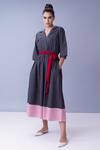 Buy_House Of Behram_Grey 100% Mercerised Cotton And Italian Satin Plain Colorblock Trench Dress _at_Aza_Fashions