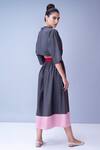 Shop_House Of Behram_Grey 100% Mercerised Cotton And Italian Satin Plain Colorblock Trench Dress _at_Aza_Fashions