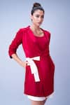 Buy_House Of Behram_Red Dress Italian Satin, Inner  100% Mercerised Cotton Plain Collared Jacket _Online_at_Aza_Fashions