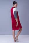 Shop_House Of Behram_Red Body  Italian Satin, Shoulders Moss Crepe, Sleeves 100% Colorblock Dress _at_Aza_Fashions