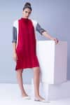 Buy_House Of Behram_Red Body  Italian Satin, Shoulders Moss Crepe, Sleeves 100% Colorblock Dress _Online_at_Aza_Fashions