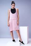 Buy_House Of Behram_Pink Italian Satin Plain Round Sleeveless Dress With Crop Top _at_Aza_Fashions
