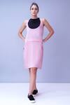 Buy_House Of Behram_Pink Italian Satin Plain Round Sleeveless Dress With Crop Top _Online_at_Aza_Fashions