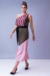 Buy_House Of Behram_Pink Moss Crepe, Italian Satin Striped Asymmetric One Shoulder Overlay Dress _at_Aza_Fashions