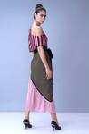 Shop_House Of Behram_Pink Moss Crepe, Italian Satin Striped Asymmetric One Shoulder Overlay Dress _at_Aza_Fashions