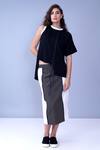 House Of Behram_Green 100% Mercerised Cotton Plain Colorblock Skirt _at_Aza_Fashions