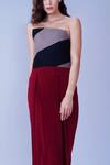 Shop_House Of Behram_Grey Moss Crepe Plain Bandeau Colorblock Dress _Online_at_Aza_Fashions