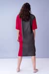 Shop_House Of Behram_Red 100% Mercerised Cotton Plain Shirt Collar Colorblock Dress _at_Aza_Fashions