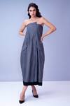 Buy_House Of Behram_Grey 100% Mercerised Cotton Striped Asymmetric Overlay Dress _at_Aza_Fashions