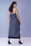 Shop_House Of Behram_Grey 100% Mercerised Cotton Striped Asymmetric Overlay Dress _at_Aza_Fashions