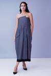 House Of Behram_Grey 100% Mercerised Cotton Striped Asymmetric Overlay Dress _Online_at_Aza_Fashions