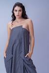 Buy_House Of Behram_Grey 100% Mercerised Cotton Striped Asymmetric Overlay Dress _Online_at_Aza_Fashions