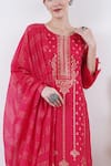 Avaha_Red Viscose Floral Woven Kurta Set_at_Aza_Fashions