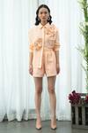 Pleats By Aruni_Orange Linen Shorts_Online_at_Aza_Fashions