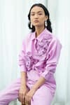 Buy_Pleats by Aruni_Purple Linen With Pleated Detailing Embellished Floral Shirt Collar  