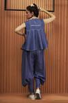 Shop_Amita Gupta_Blue Hand Woven Denim Harem Pants_at_Aza_Fashions