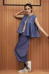 Shop_Amita Gupta_Blue Hand Woven Denim Harem Pants_Online_at_Aza_Fashions