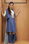 Amita Gupta_Blue Denim And Asymmetric Jacket & Skirt Set _Online_at_Aza_Fashions