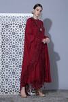 Shop_Mehak Talreja Couturre_Maroon Cotton Voile Thread Work High Neck Floral Embroidered Anarkali Set _at_Aza_Fashions