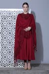 Buy_Mehak Talreja Couturre_Maroon Cotton Voile Thread Work High Neck Floral Embroidered Anarkali Set _Online_at_Aza_Fashions